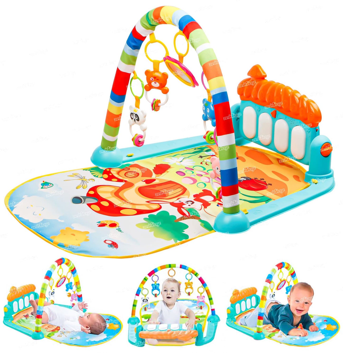 Baby Play Gym Piano Fitness Rack 3 in 1 Music Infant Activity Play Mat MZ Trend Hub