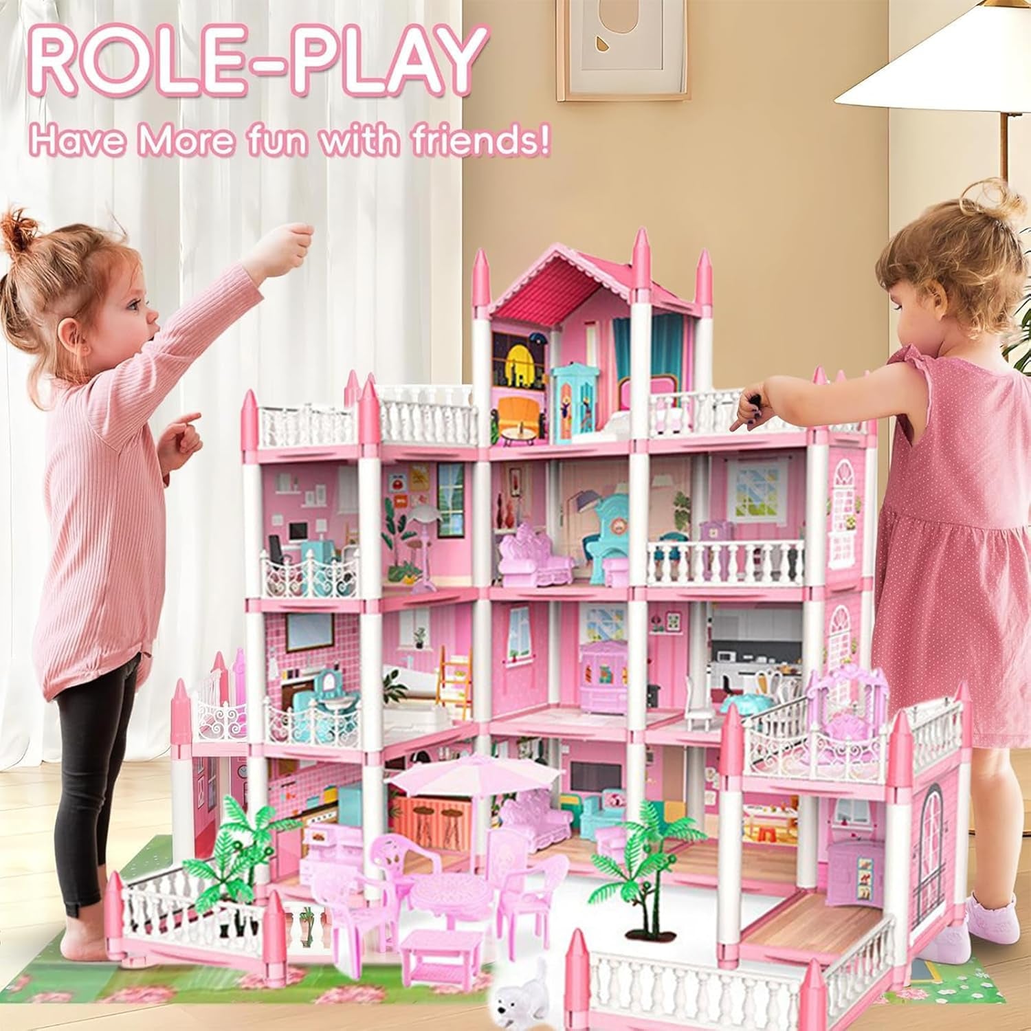 Pink or blue color Doll House toys pretend play house large doll house MZ Trend Hub