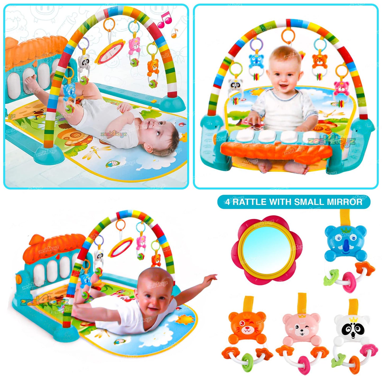 Baby Play Gym Piano Fitness Rack 3 in 1 Music Infant Activity Play Mat MZ Trend Hub