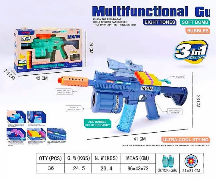 3-in-1 M416 Multifunction  Gun – Foam Dart, Bubble & Water Blaster (Battery Operated) MZ Trend Hub