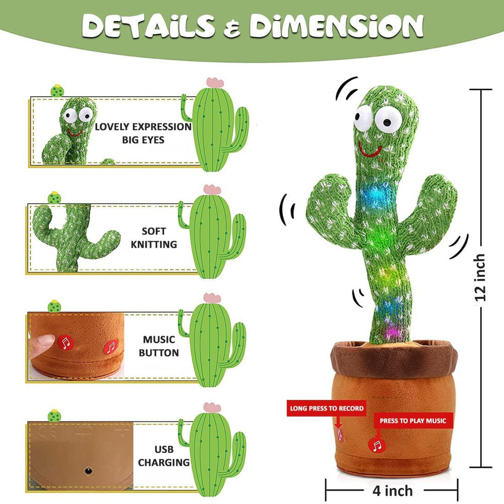 Dancing Cactus Toy: Rechargeable Talking Singing Cactus Toy for Kids MZ Trend Hub