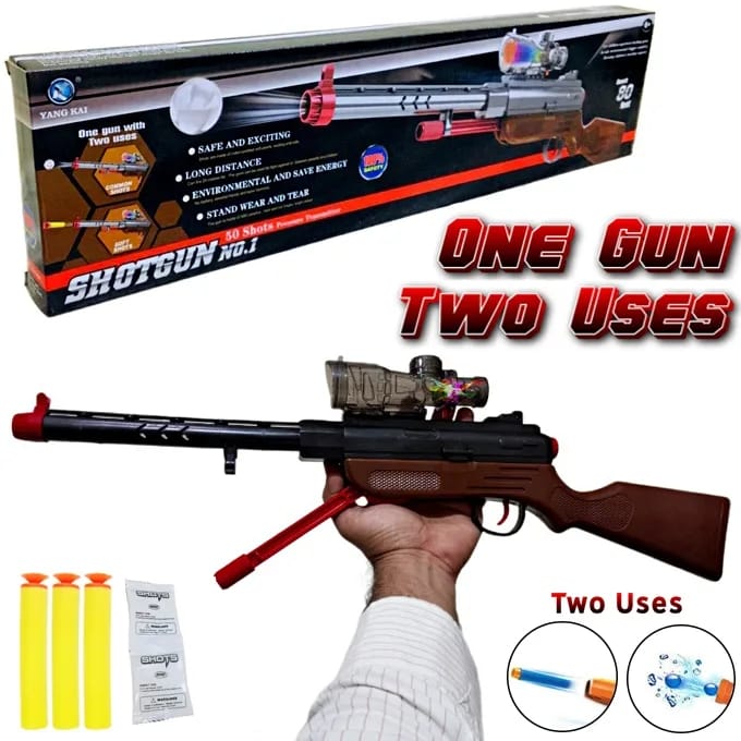 2 in 1 Shotgun Toy Gun with Soft Darts & Water Crystal Balls – Long Range Safe Shooting Toy for Kids MZ Trend Hub